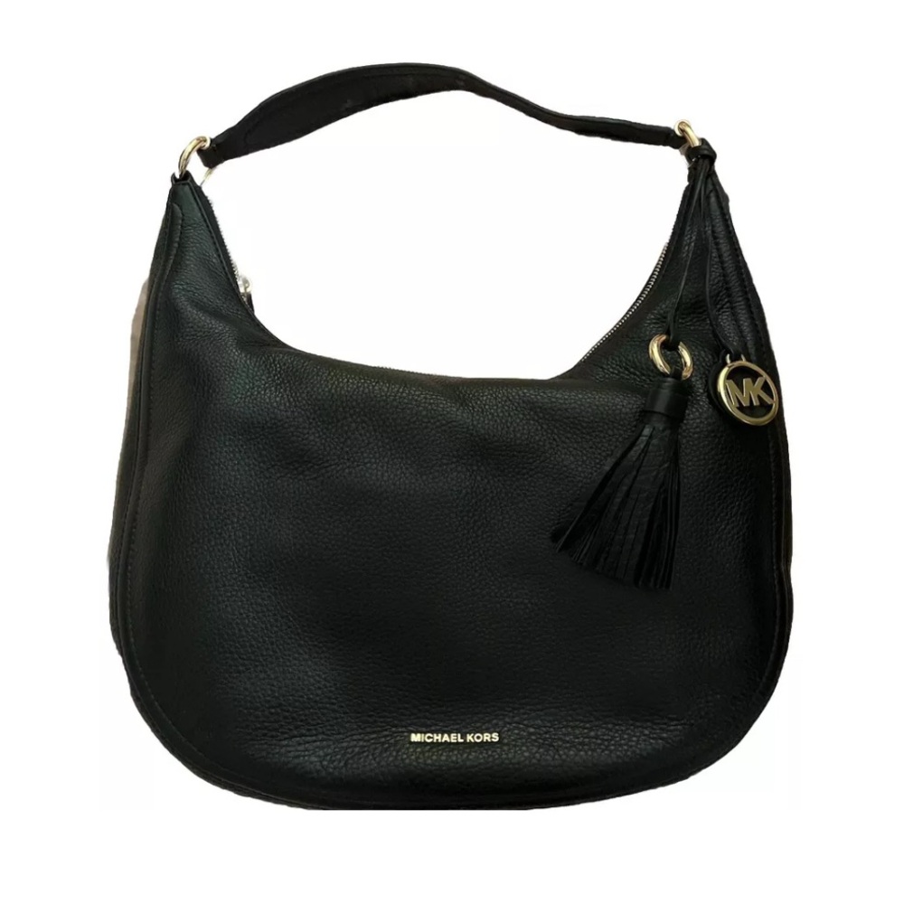 NWT Michael Kors Lydia Black Pebble Leather Large Hobo Shoulder Purse Handbag